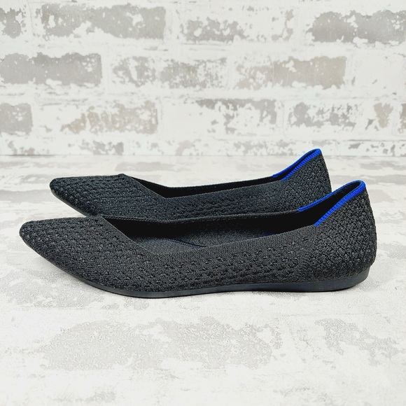 NEW Rothy's The Flat Black Knit Pointy Toe Slip On Loafers E724